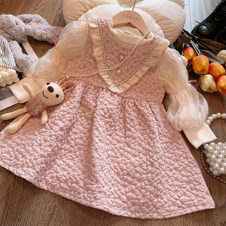 【现货】女童公主背心裙套装2023韩版宝宝洋气泡泡袖t两件套CTZ420