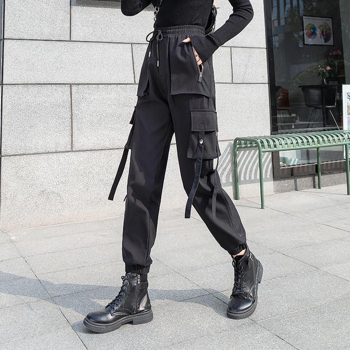 黑色工装裤女2024时尚夏季时尚高腰显瘦小个子机能裤潮牌休闲裤子