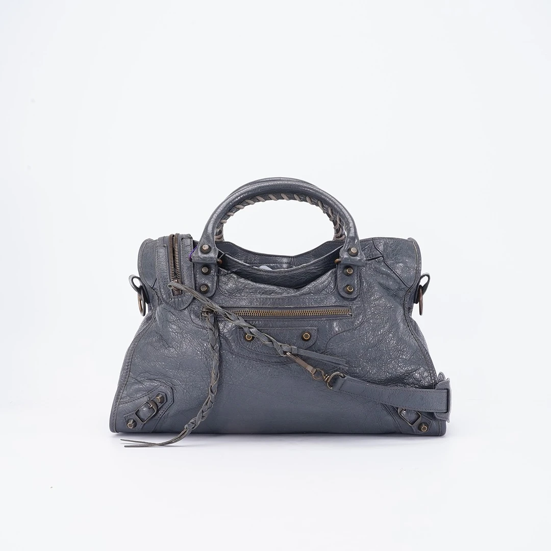 95新 Balenciaga/巴黎世家 【桔夕妮妮专属】机车包中号油蜡皮深灰