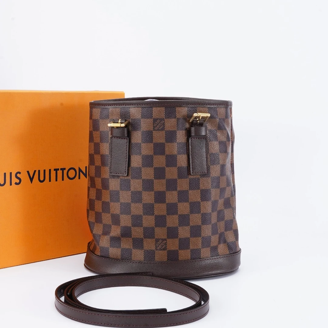 95新 LouisVuitton/路易威登 中古小水桶棋盘格/后换植鞣革