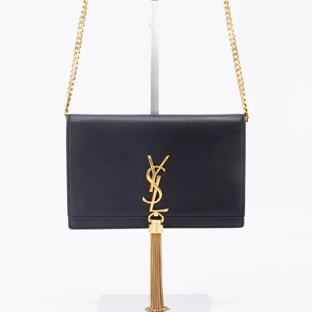 99新 YSL/圣罗兰 流苏包小号光面黑金/BG22007537/98新