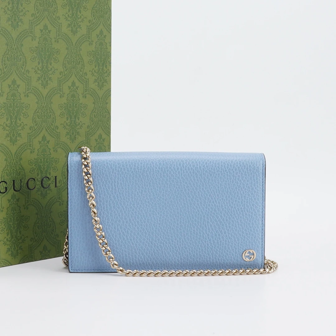 95新 GUCCI/古驰 链条包woc荔枝纹粉色/BG22007413