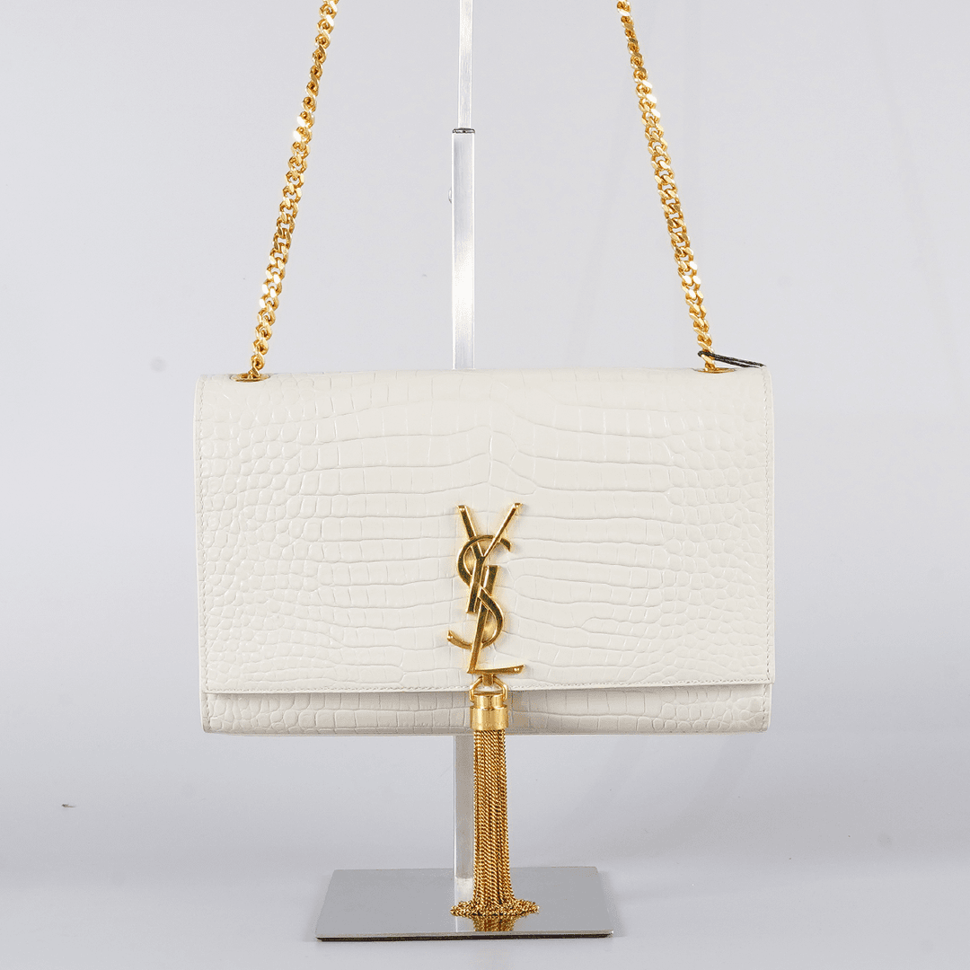 95新 YSL/圣罗兰 流苏包中号鳄鱼纹亮面//BG22007486