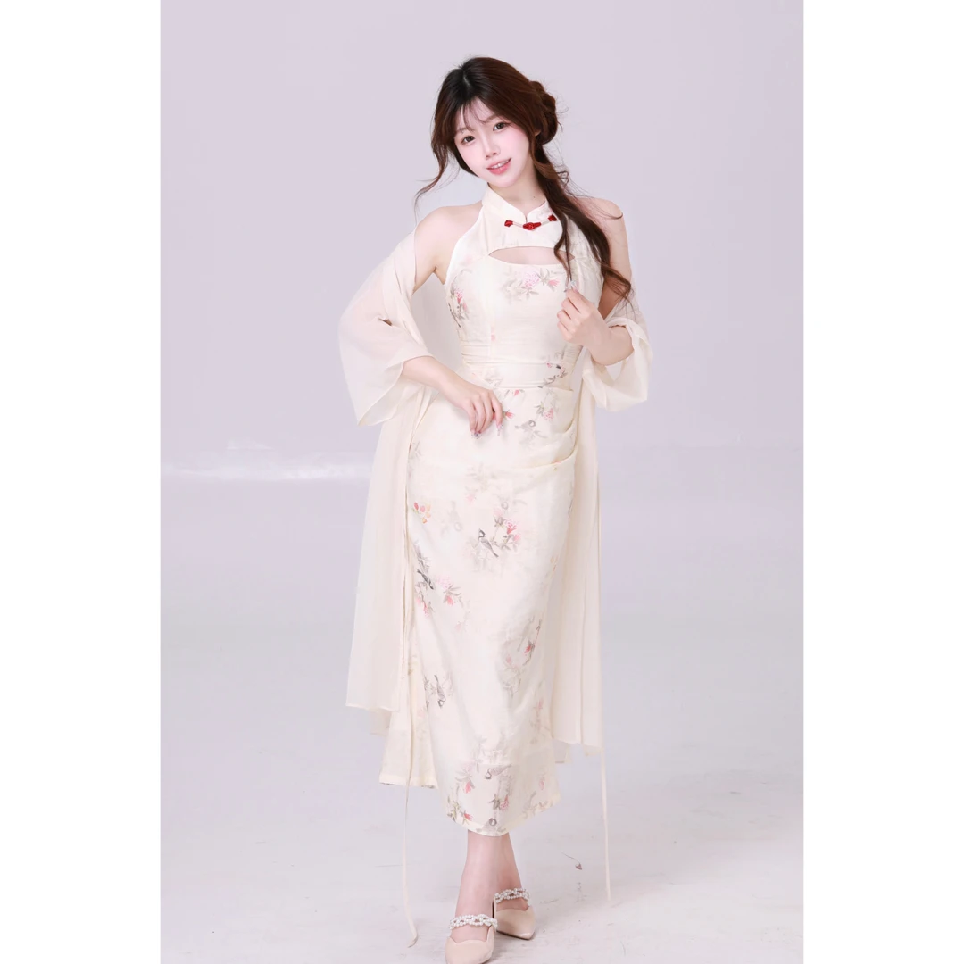 MengFairy 清清【梨花香】新中式气质连衣裙开衩长款连衣裙2794M