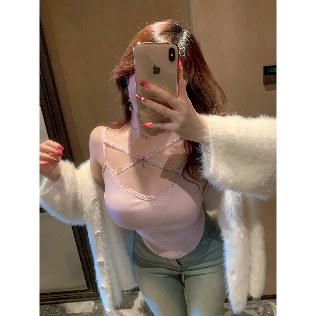 MengFairy清清【温柔陷阱】纯欲吊带气质上衣针织套装3787M