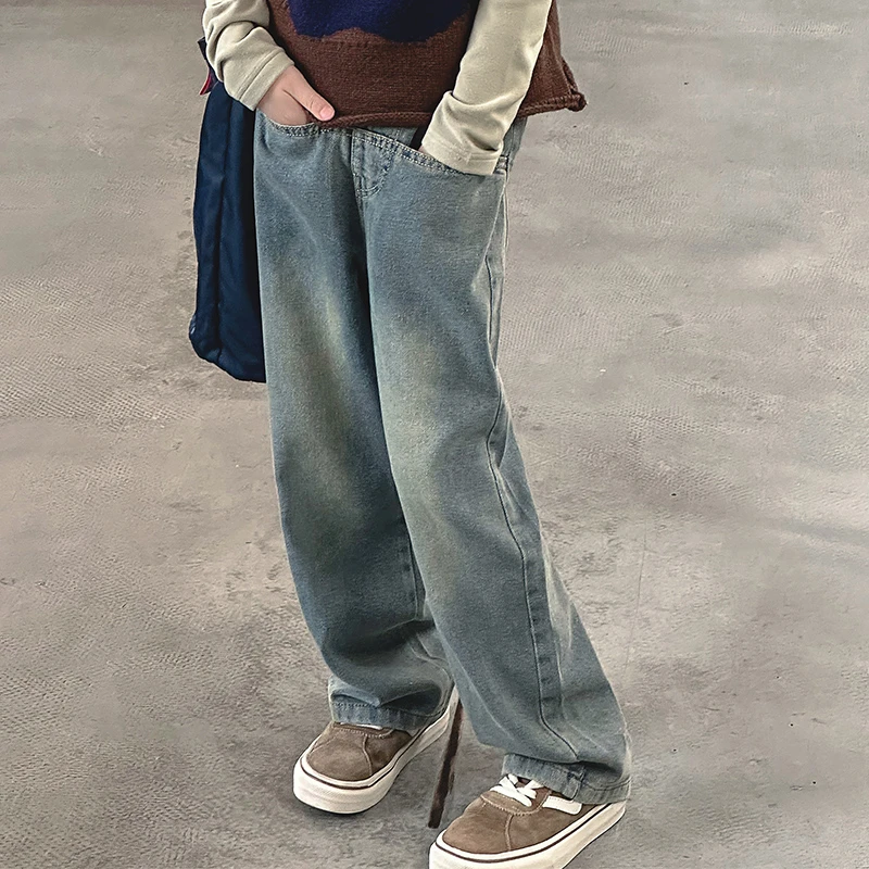 女童裤子春秋2025新款网红洋气阔腿裤秋季儿童牛仔裤外穿时髦长裤