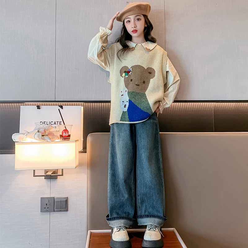女童针织马甲春秋儿童背心毛衣2024新款中大童春装女孩上衣6-12岁