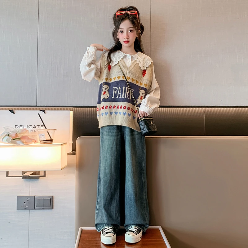 女童秋季套装2025新款洋气女大童春秋牛仔儿童洋气马甲爆款6-12岁