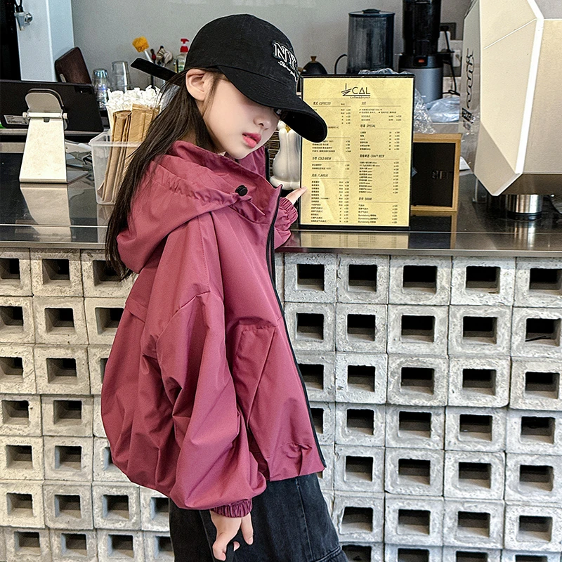 女童连帽冲锋衣春秋2025新款洋气大童休闲衣服6-12岁秋季儿童外套