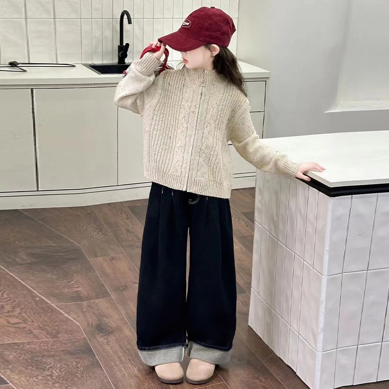 女童半高领毛衣秋冬2024新款洋气时髦女大童打底上衣冬季儿童开衫