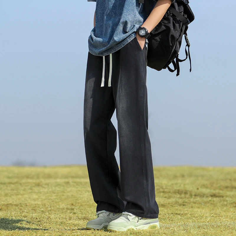 秋冬牛仔裤黑色裤子黑色薄款休闲百搭直筒宽松垂感美式牛仔裤显瘦