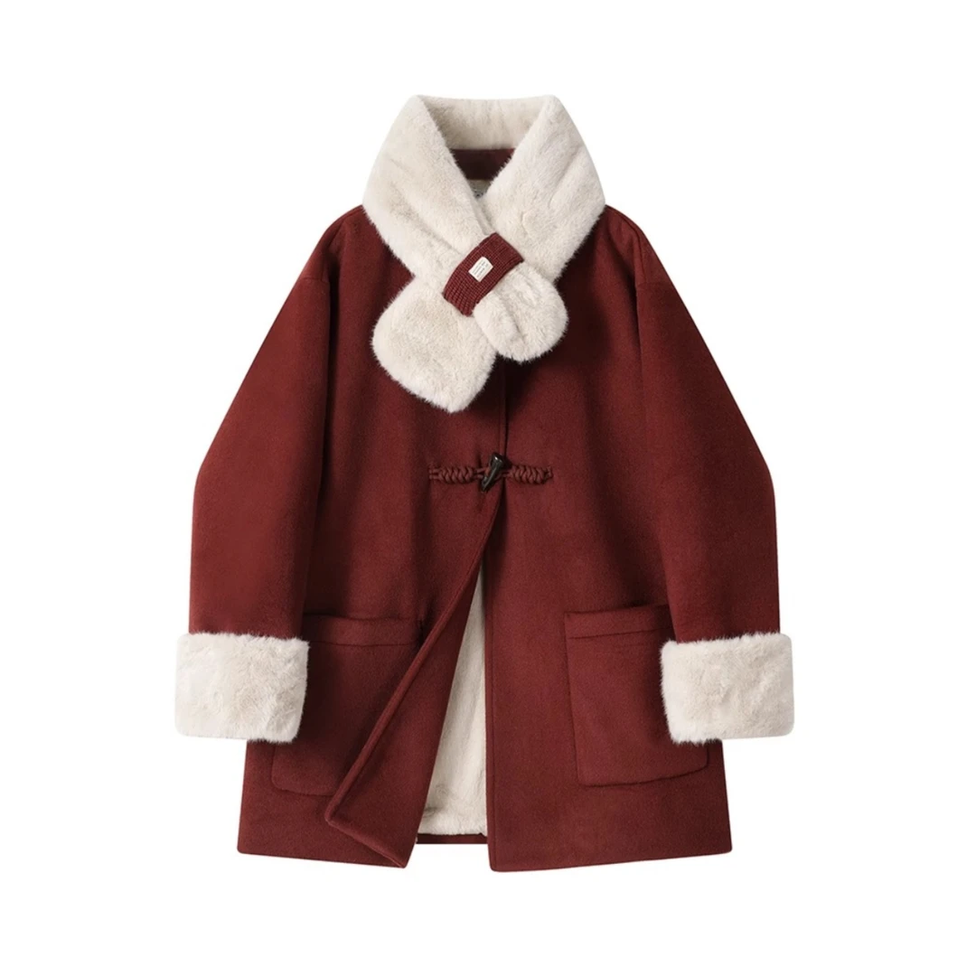 中长款加绒加厚毛呢外套女冬季大码胖mm气质高级感超好看呢子大衣