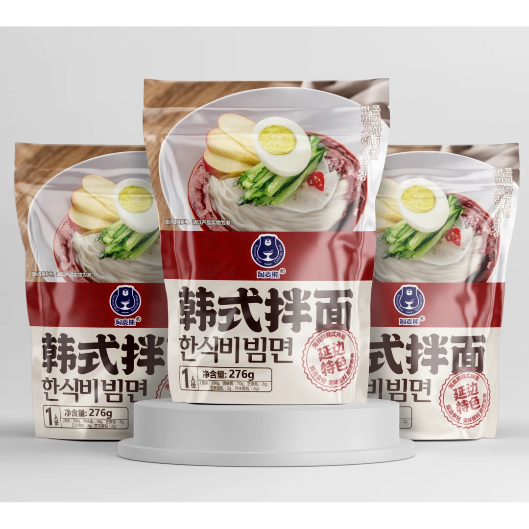 淘麦熊韩式拌面306g*4袋现压小麦面酸甜口感延边特产
