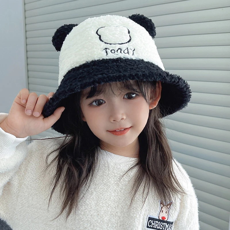 儿童渔夫帽男童女童超萌可爱休闲百搭秋冬季加绒加厚保暖小熊盆帽