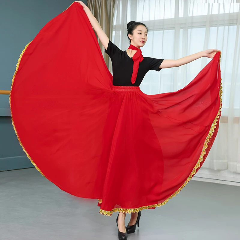 舞蹈裙720度双层雪纺大摆裙新疆舞半身裙显瘦A字长裙广场舞民族风
