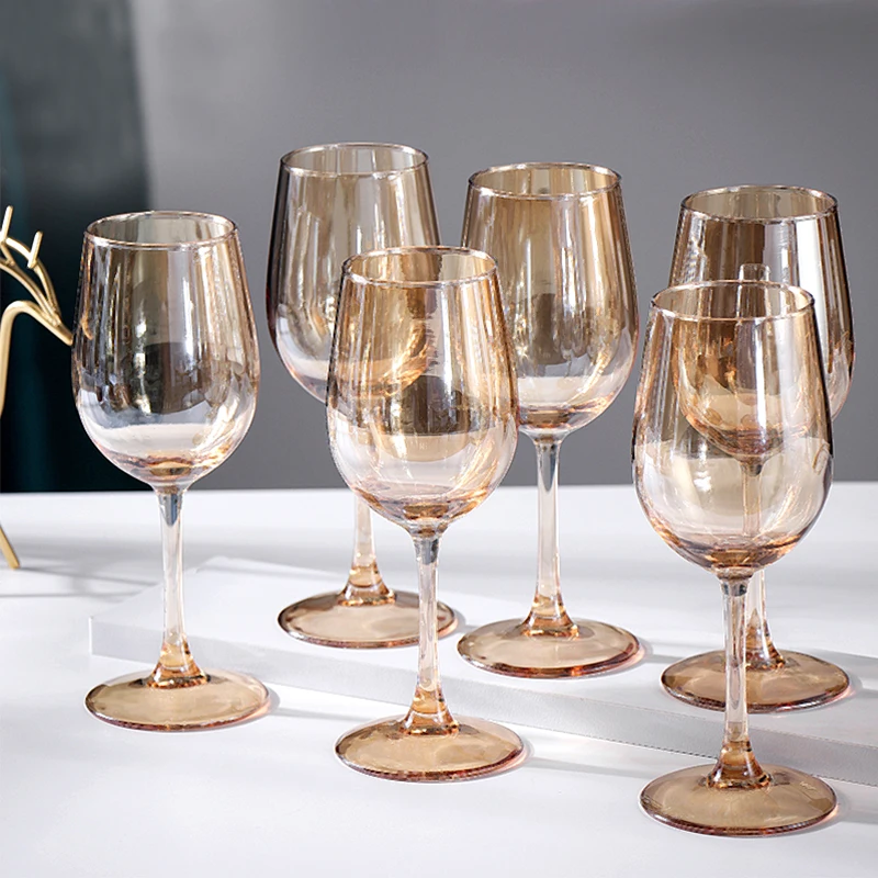 琥珀色红酒杯6只/家用醒酒器欧式大号小玻璃水晶杯葡萄酒高脚杯