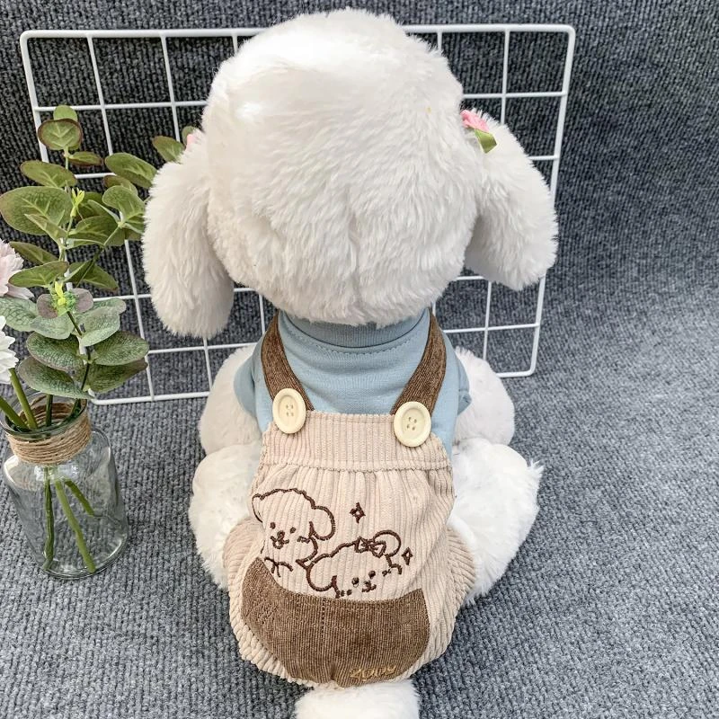 PETCIRCLE 宠物小狗狗比熊衣服春秋休闲四脚衣幼犬可爱背带裤蓝色
