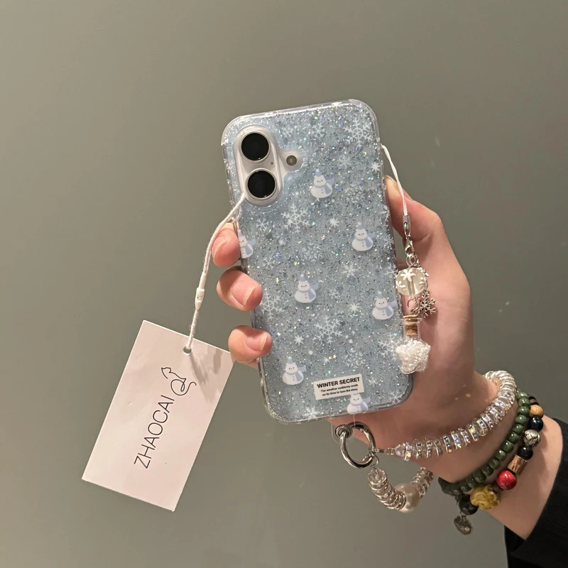 ins闪粉雪人星瓶挂件适用苹果16promax手机壳iPhone15女14挂链13
