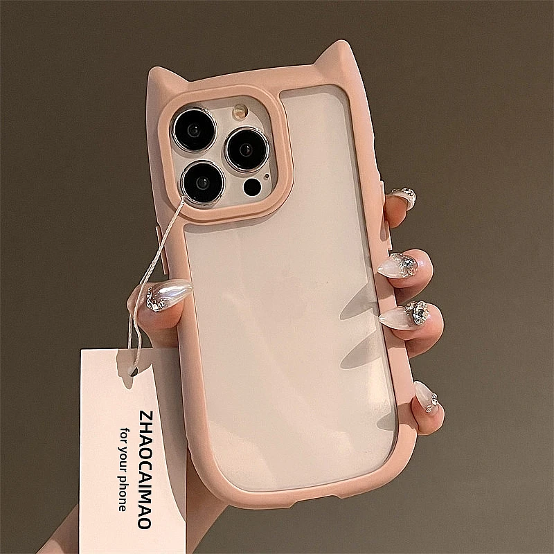 猫耳朵简约可爱适用iPhone15ProMax苹果14高级感13女12粉11手机壳