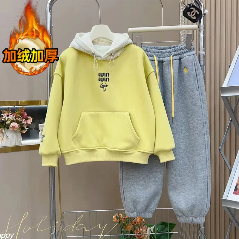 男童加绒加厚卫衣秋冬款2025新款儿童一体绒时尚洋气保暖连帽上衣