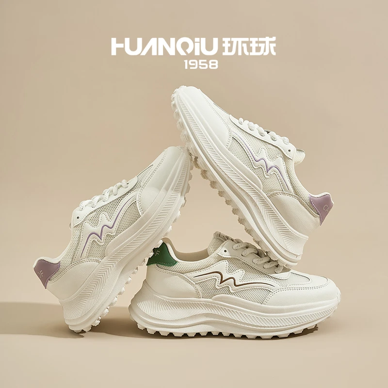 环球2024新品时尚小众百搭潮流小白鞋轻便透气厚底网面运动鞋