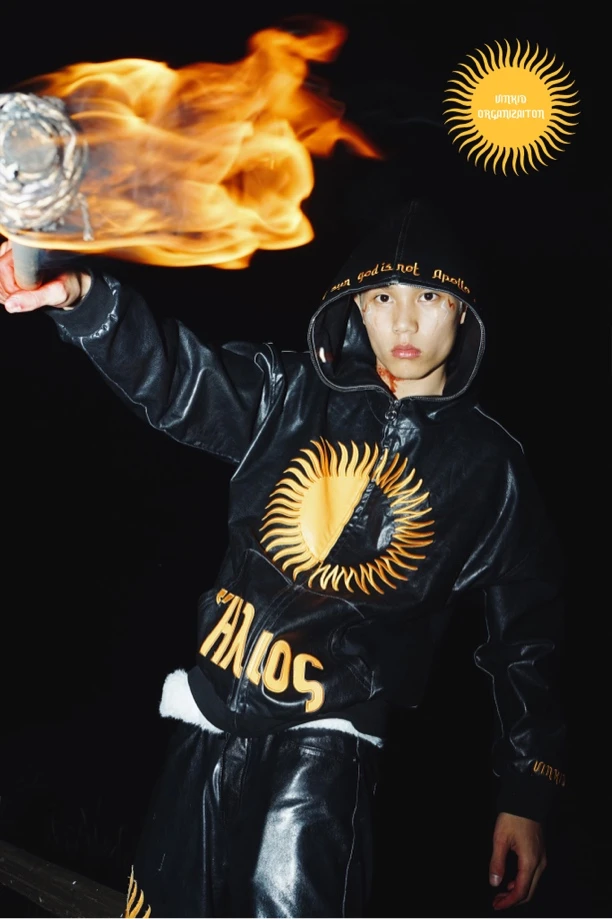 Vinkid（云梯）太阳神皮夹克欧美潮流休闲男士小众嘻哈上衣皮衣帽衫