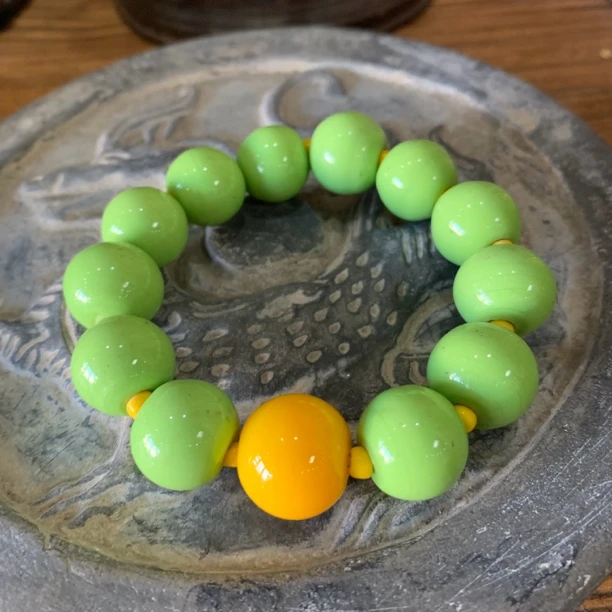 璃凰 淄博博山老琉璃16mm果绿色手串文玩饰品