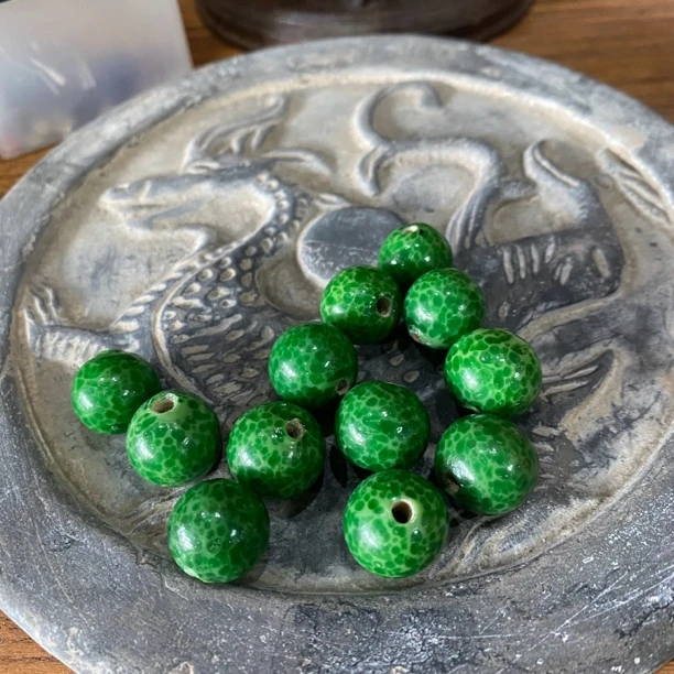 淄博博山16mm绿色蛙皮老琉璃散珠手串配珠L-33