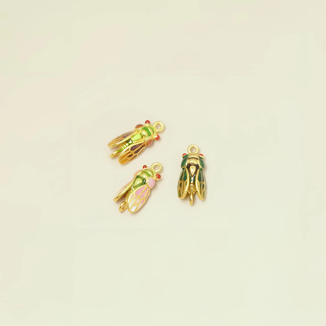 一鸣惊人丨18k金蝉挂件吊坠滴溜高温烧蓝手链diy配件0.51g11*4.8m