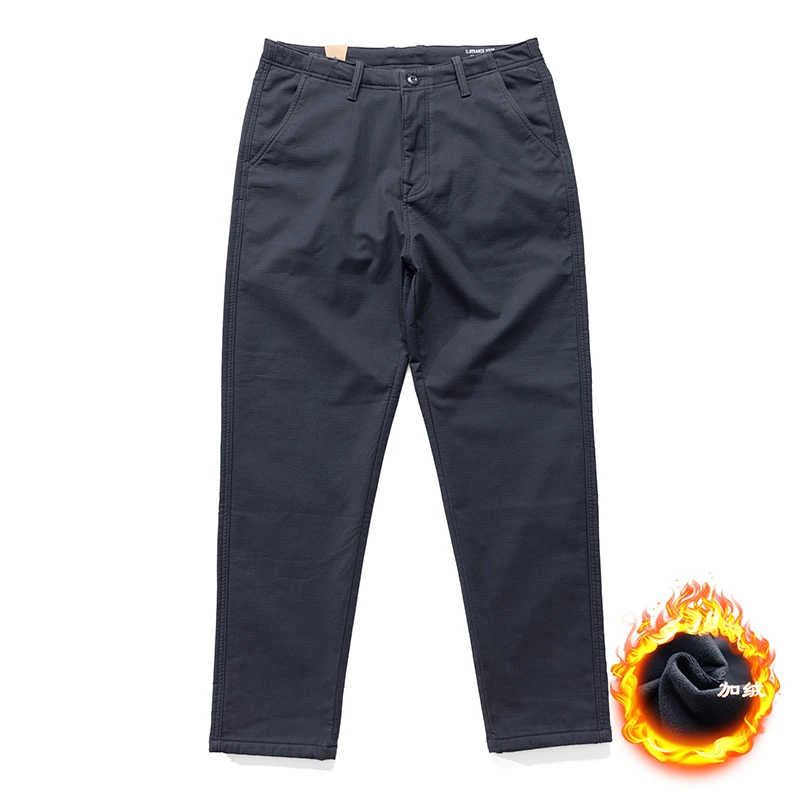男士秋冬加绒保暖直筒宽松日系正装休闲长裤纯色多色可选棉百搭简