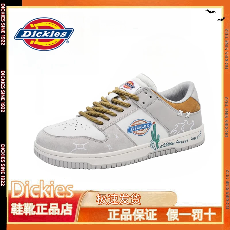 Dickies白灰配色板鞋男鞋四季透气低帮小白鞋男腰果花涂鸦运动鞋