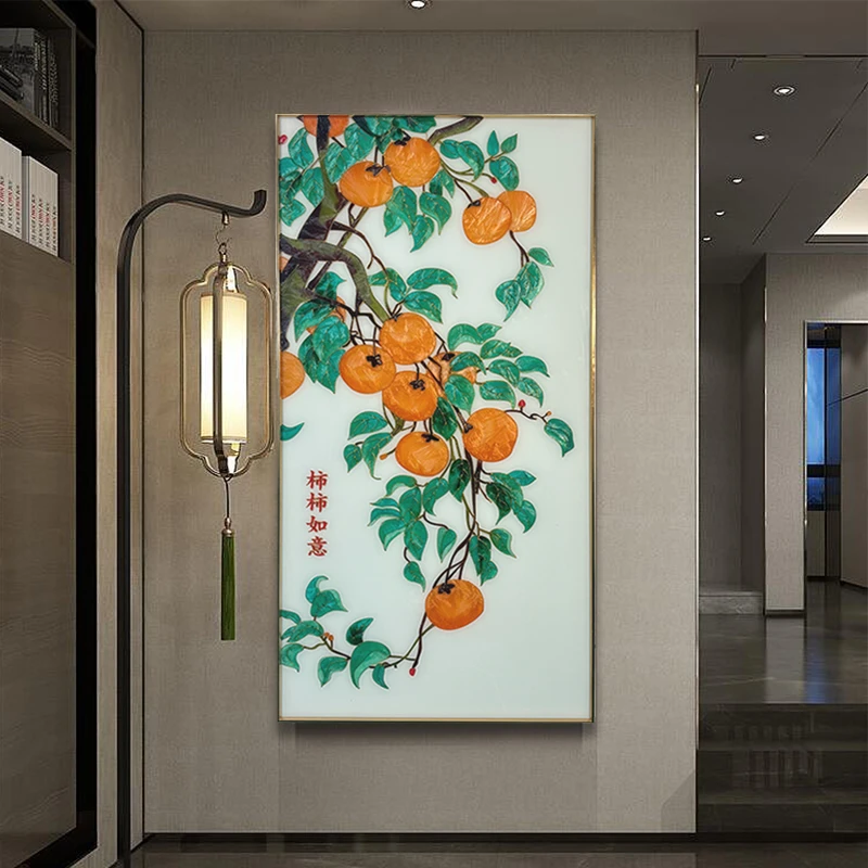 掐丝珐琅彩新中式装饰画轻奢入户玄关餐厅挂画卧室靠壁画事事如意