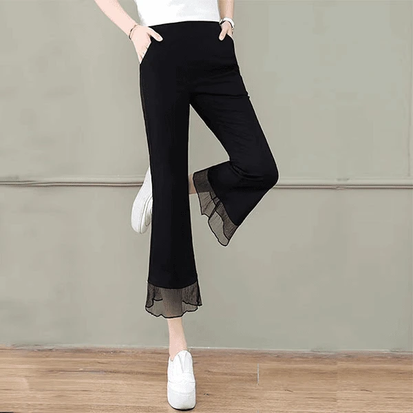 夏季薄款休闲微喇裤女2024新款松紧腰时尚高腰显瘦小个子八分裤女