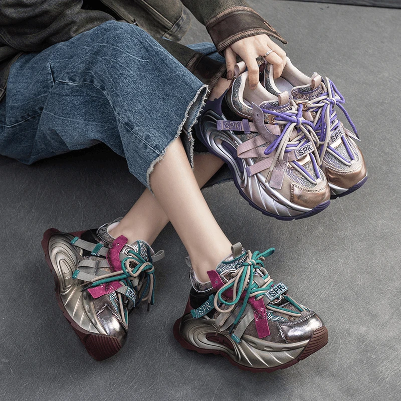 头层牛皮复古厚底老爹鞋女休闲鞋2025新款春季运动大头真皮女鞋单