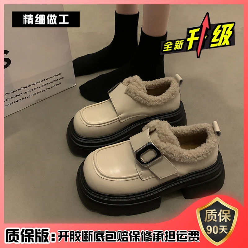 乐福鞋厚底乐福鞋圆头乐福鞋春秋时尚百搭外穿加绒英伦风