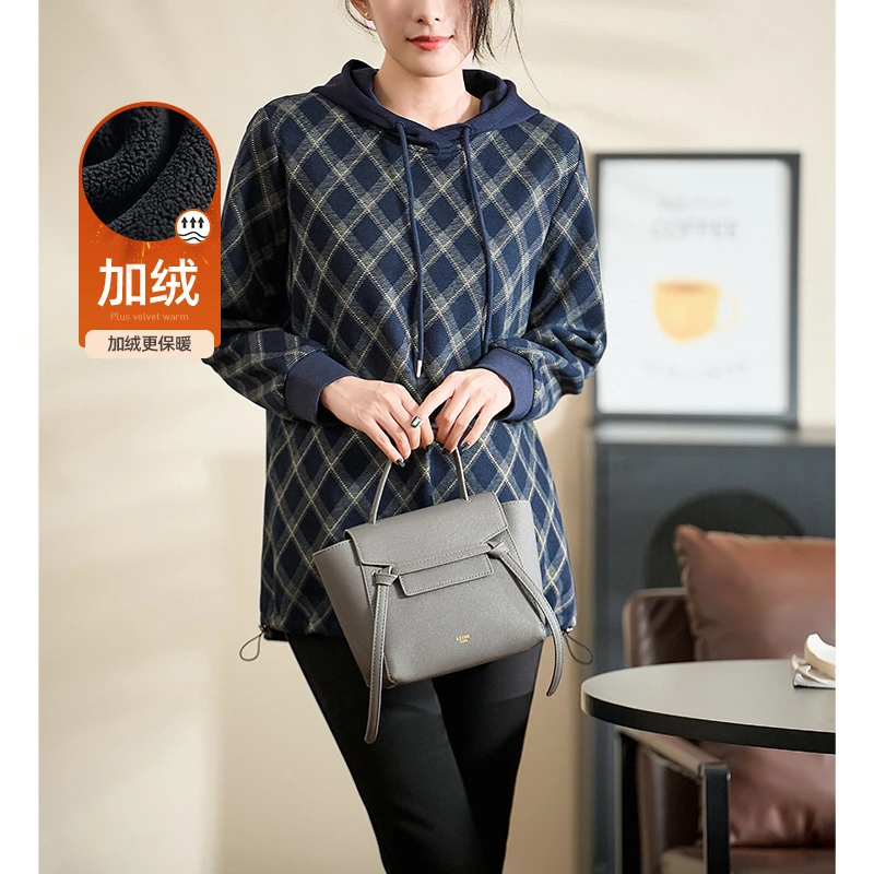 迪欧芙洋气宽松轻奢上衣2024冬季新款加绒百搭保暖卫衣#DSY17692