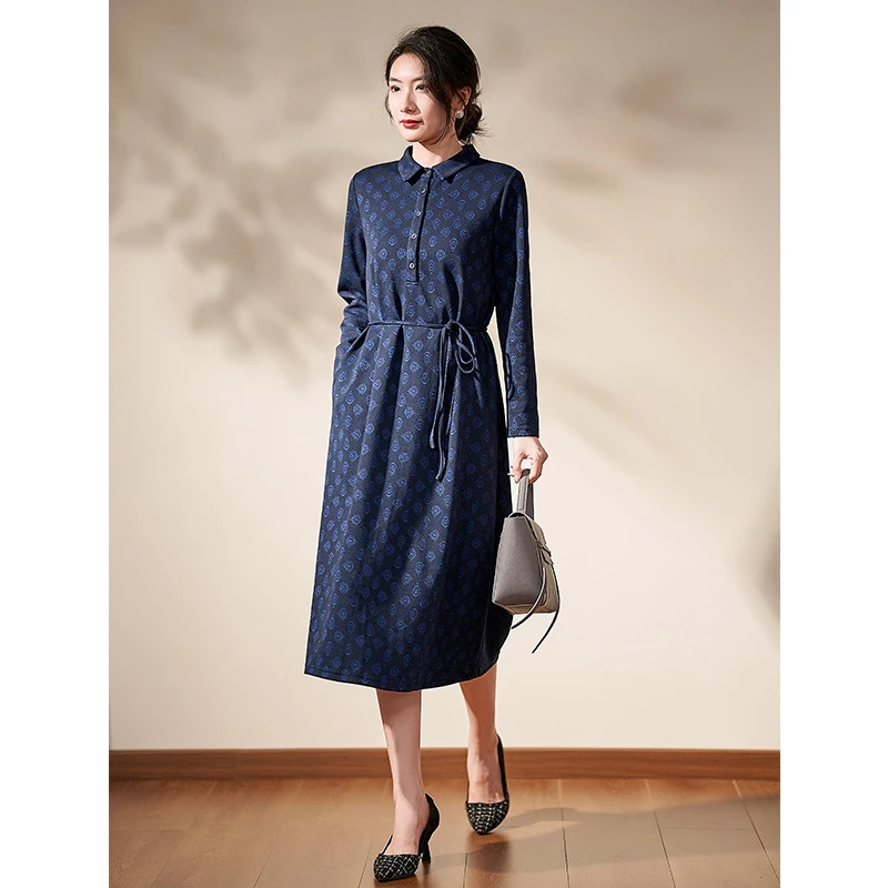 迪欧芙气质优雅减龄连衣裙2024秋冬新款休闲显瘦裙子女#QLQ17260