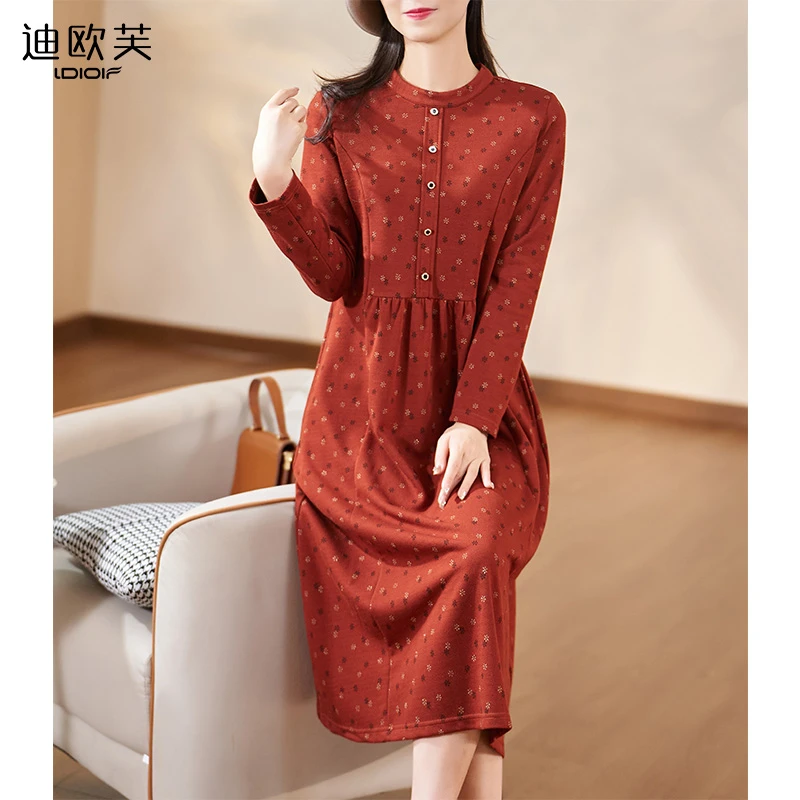 迪欧芙新款高贵上档次2024秋季针织提花长袖女装连衣裙#DLQ15692