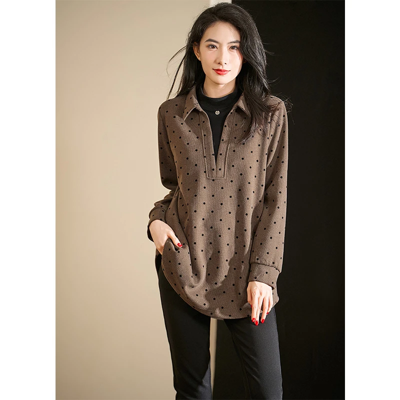 迪欧芙休闲百搭气质上衣2024秋冬新款时尚高档波点卫衣#DSY87606