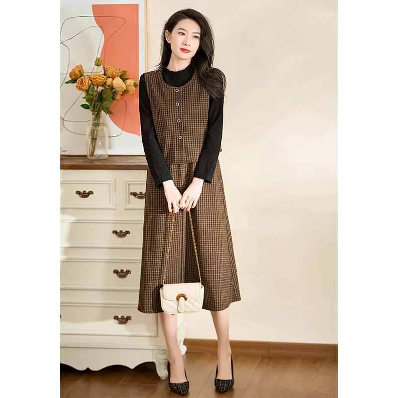 【真两件】迪欧芙高档显瘦连衣裙2024秋冬新款时尚套装女#QTZ17286