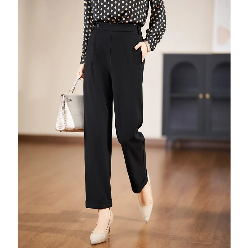 迪欧芙黑色高级九分裤2024秋季新款时尚显瘦洋气裤子女#QKZ17117