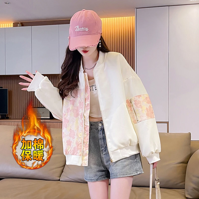 棒球服外套少女冬装2024新款初高中学生休闲小个子短夹克拼接棉服