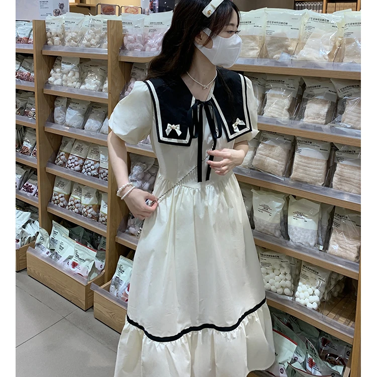 女大童白色连衣裙2024新款少女孩初高中学生娃娃领学院风显瘦长裙