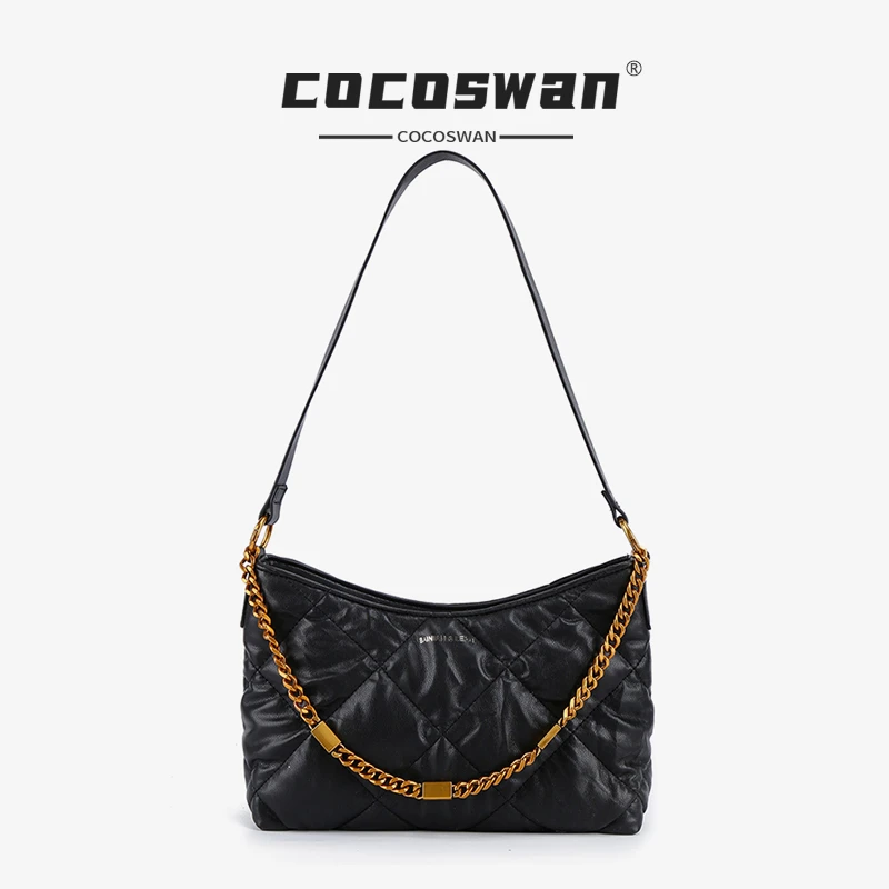 COCOSWAN2023新款秋冬潮流轻奢时尚百搭褶皱菱格单肩斜挎包1103