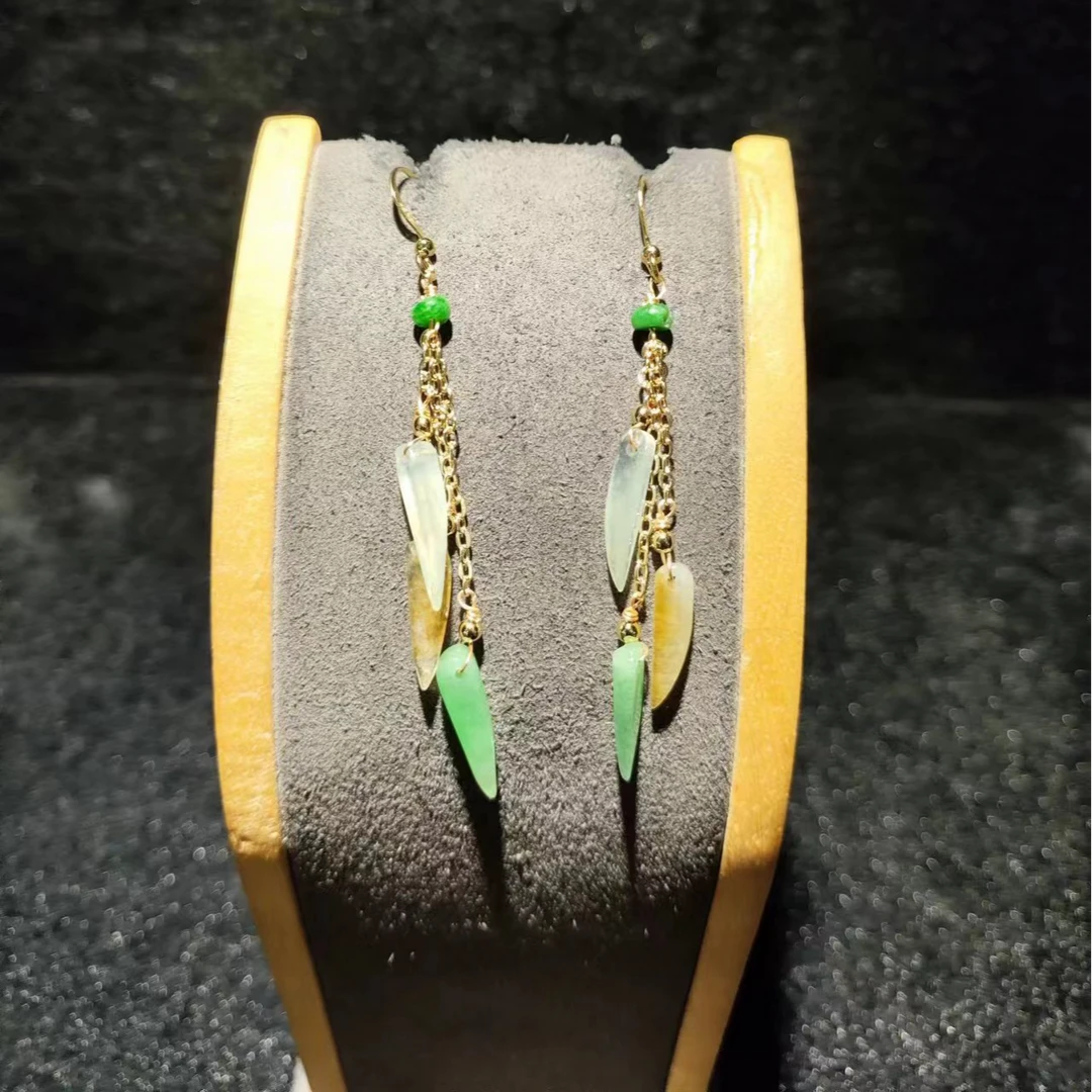 天然翡翠A货三彩辣椒款耳钩