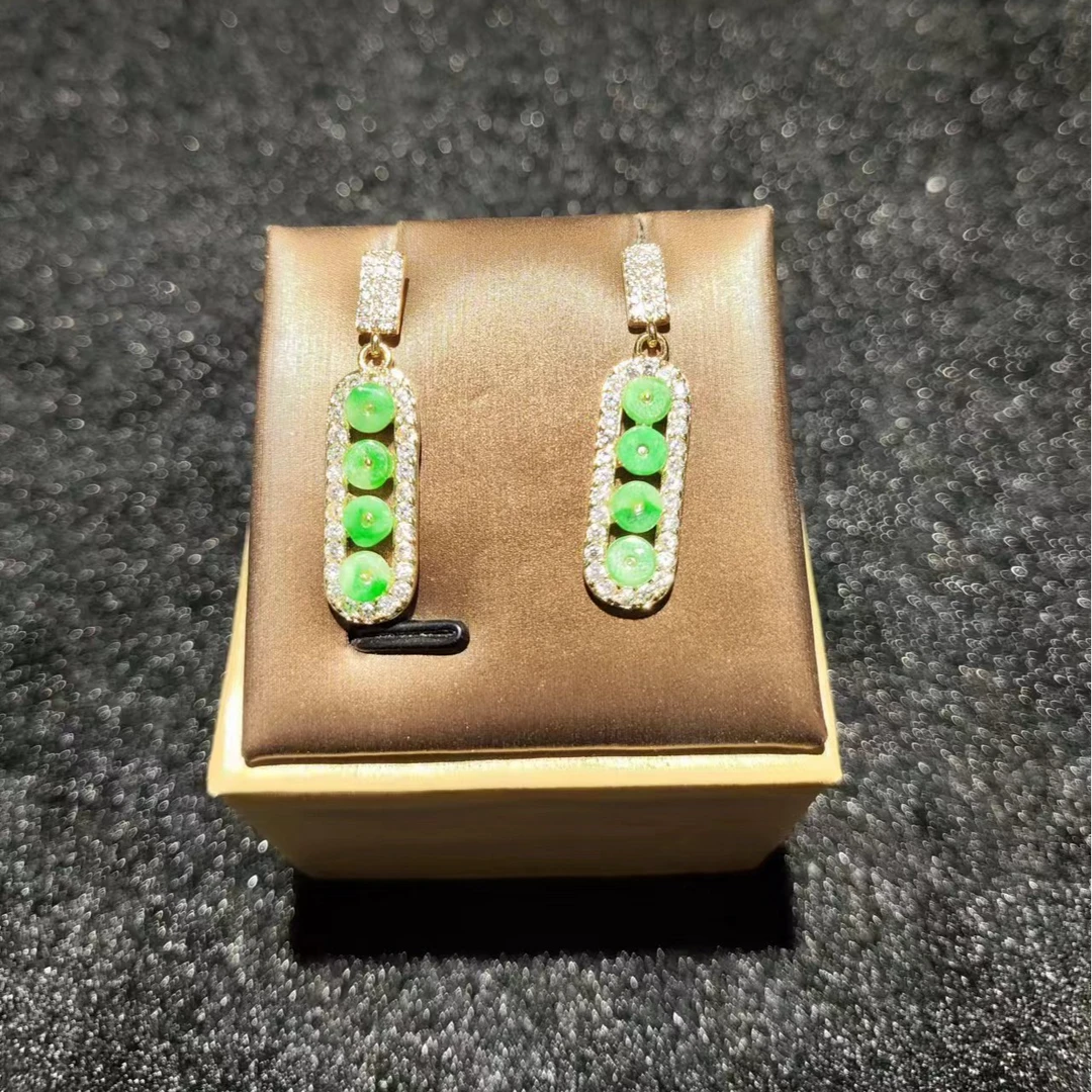 天然翡翠A货一路畅通款算盘珠耳钉