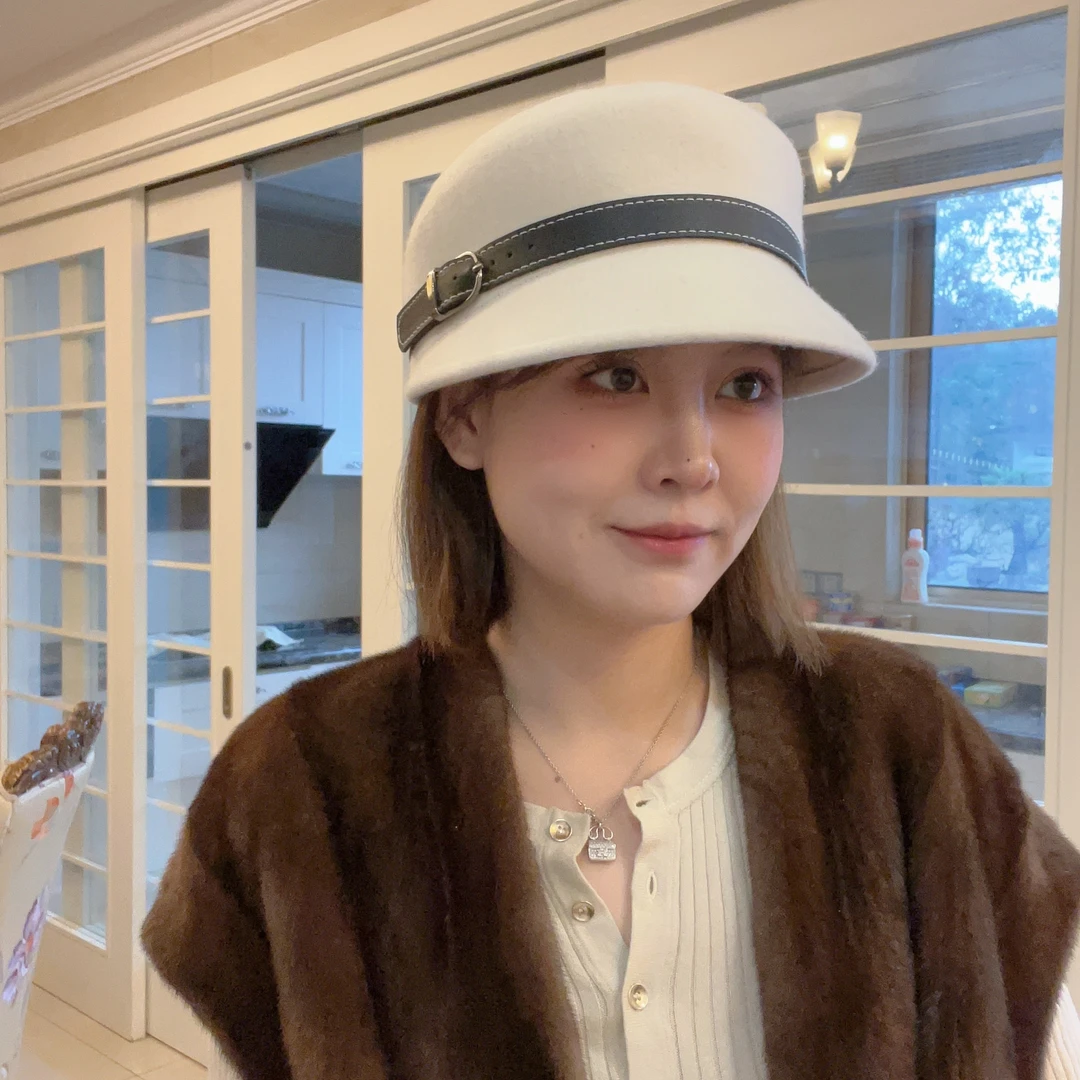 太一 澳毛定型盆帽 秋冬百搭法式复古澳毛简约气质贵气带檐盆帽