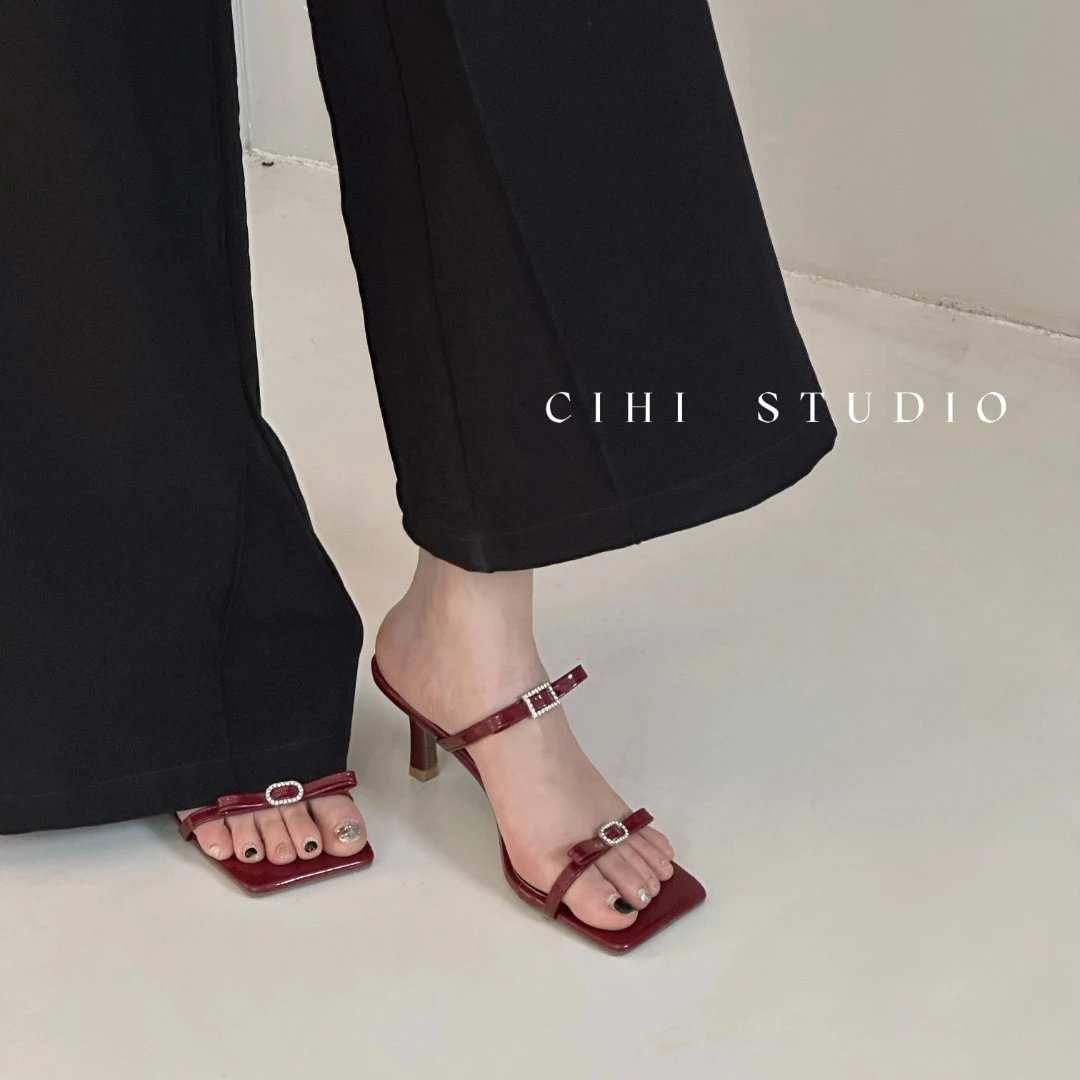 Cihi設計/478-素處以默-夏季新款网红水钻蝴蝶結高跟鞋性感细跟鞋