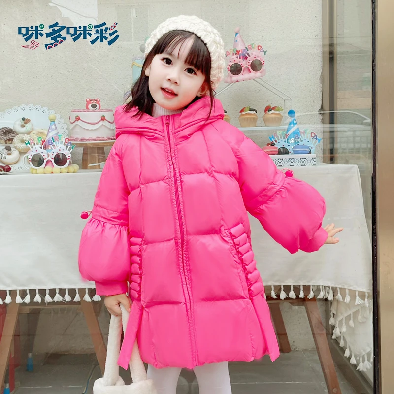 儿童中长款90鹅绒服中大童冬季新款女童洋气小童保暖羽绒服外套