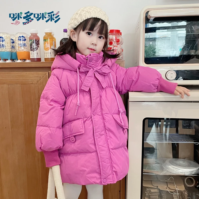 儿童中长款90鸭绒服中大童冬季新款女童洋气小童保暖羽绒服外套